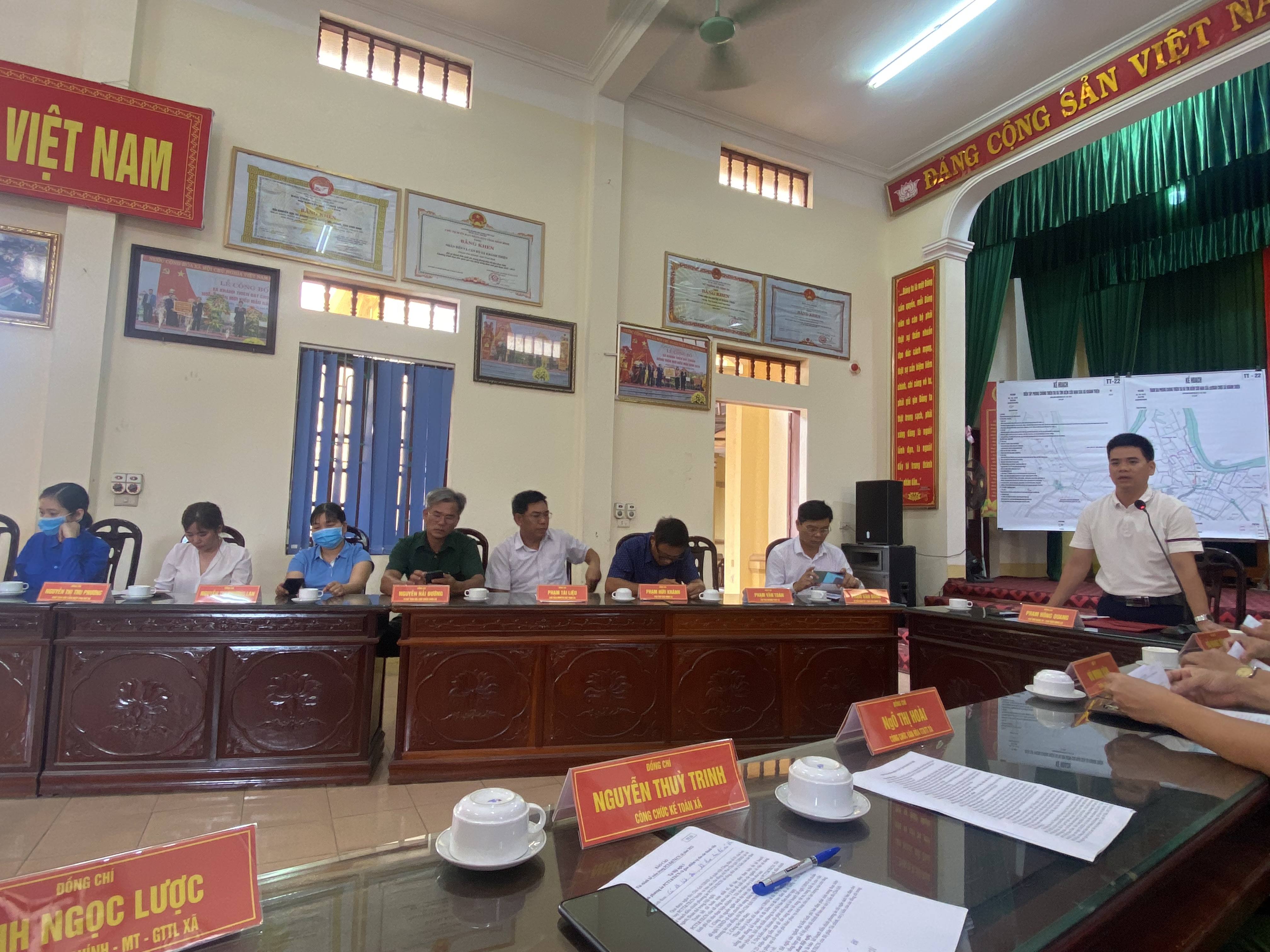 Hội nghị diễn tập PCTT & TKCN cụm 5 xã, tại Nhà văn hóa xã Khánh Thiện